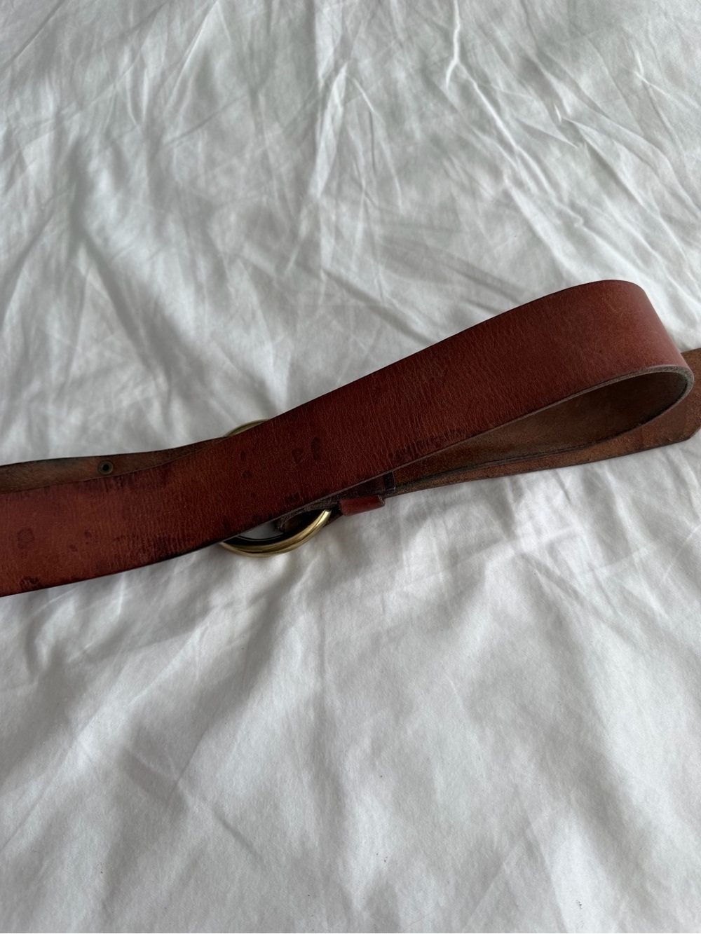 Lands End Genuine Brown Leather Belt with Brass Ring Hardware - Picture 10 of 10